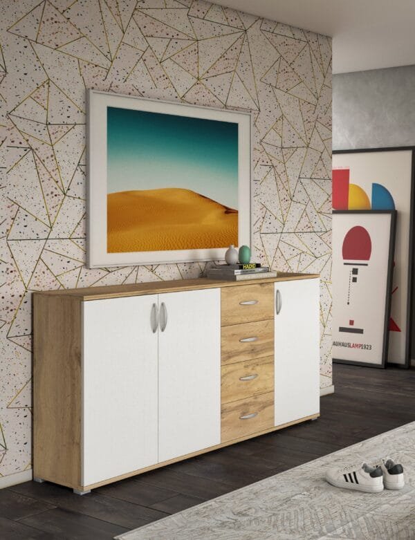Buffet 3 ante e 4 cassetti colore nodo/bianco