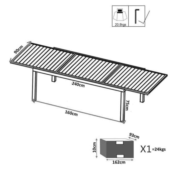 Tavolo per esterno allungabile in alluminio cm 160/240x90 - Homegardenline